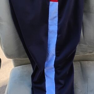 Stylish Black Women's Track Pants with Blue and Red Stripes